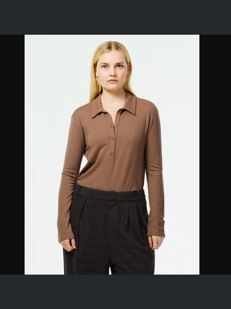 Nwt Tibi Wool Jersey Slim Polo Top In Sand Dune Sz S